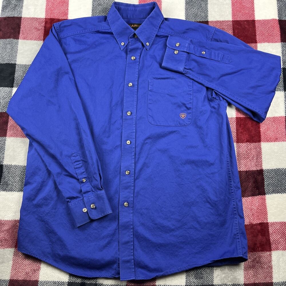 Ariat Shirt Mens L Blue Heavy Twill‎ Canvas Workshirt Cowboy Western Rodeo